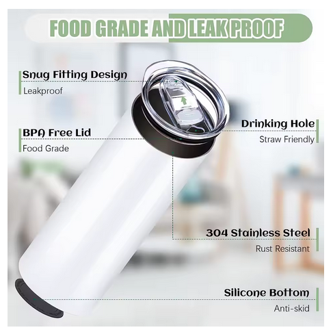 White 590ml Double-Wall Stainless Steel Sublimation Tumbler